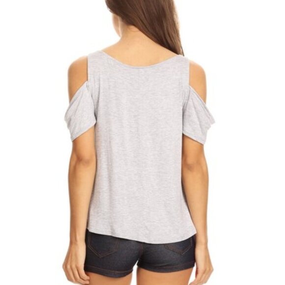 Cold Shoulder Short Sleeve Top White T-shirt Off shoulder - Picture 4 of 4